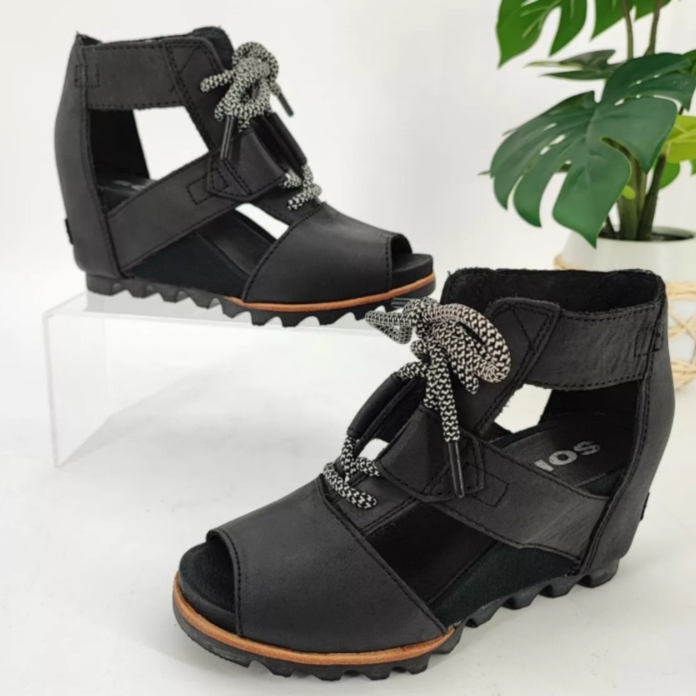 Sorel Black Wedge Sandals